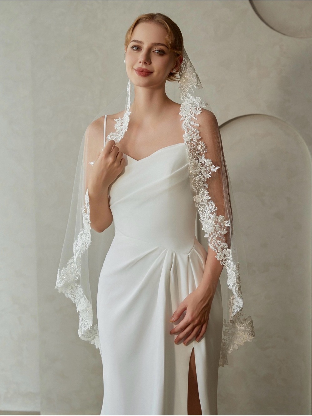 Elegant White ivory bridal veil